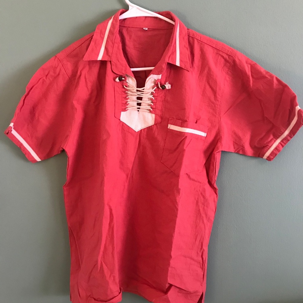 Vintage Salmon Polo Shirt with Lace-Up Front!